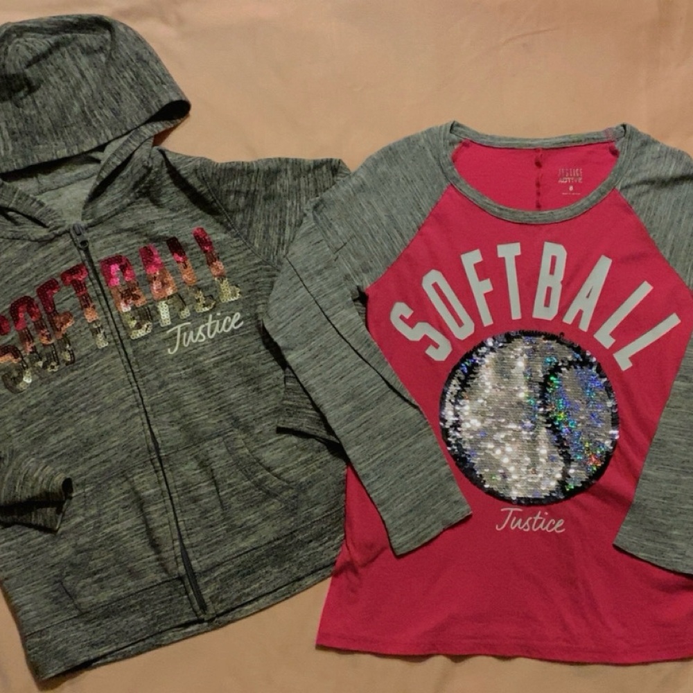 Justice Kids Softball Hoodie and Shirt Set - Pink and Gray